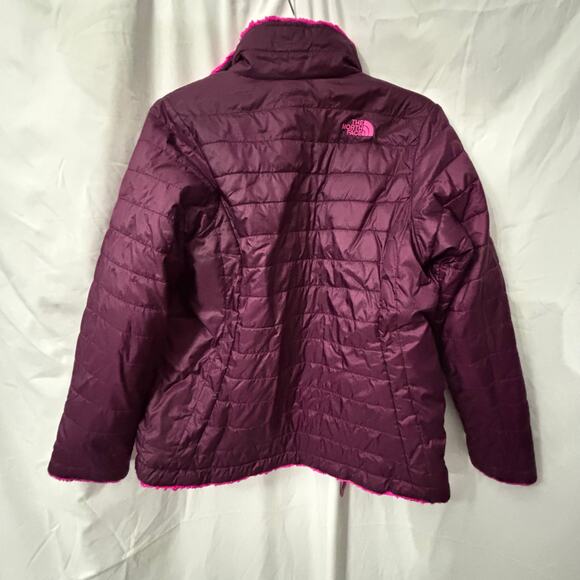 The North Face Girls XL 18 Mossbud Swirl Reversible Jacket Purple Pink Fleece - Picture 2 of 2